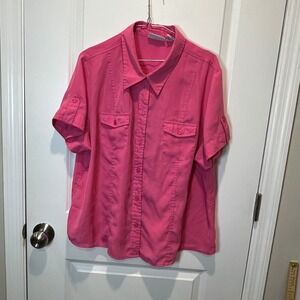 Joanna Plus Pink Short Sleeve Button Up Shirt Top Roll Tab Sleeve Women 2X